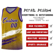 Old Gold White and Purple Graffiti Basketball Jersey 2