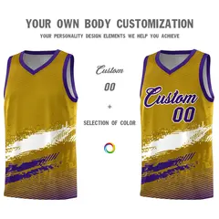 Old Gold White and Purple Graffiti Basketball Jersey 3