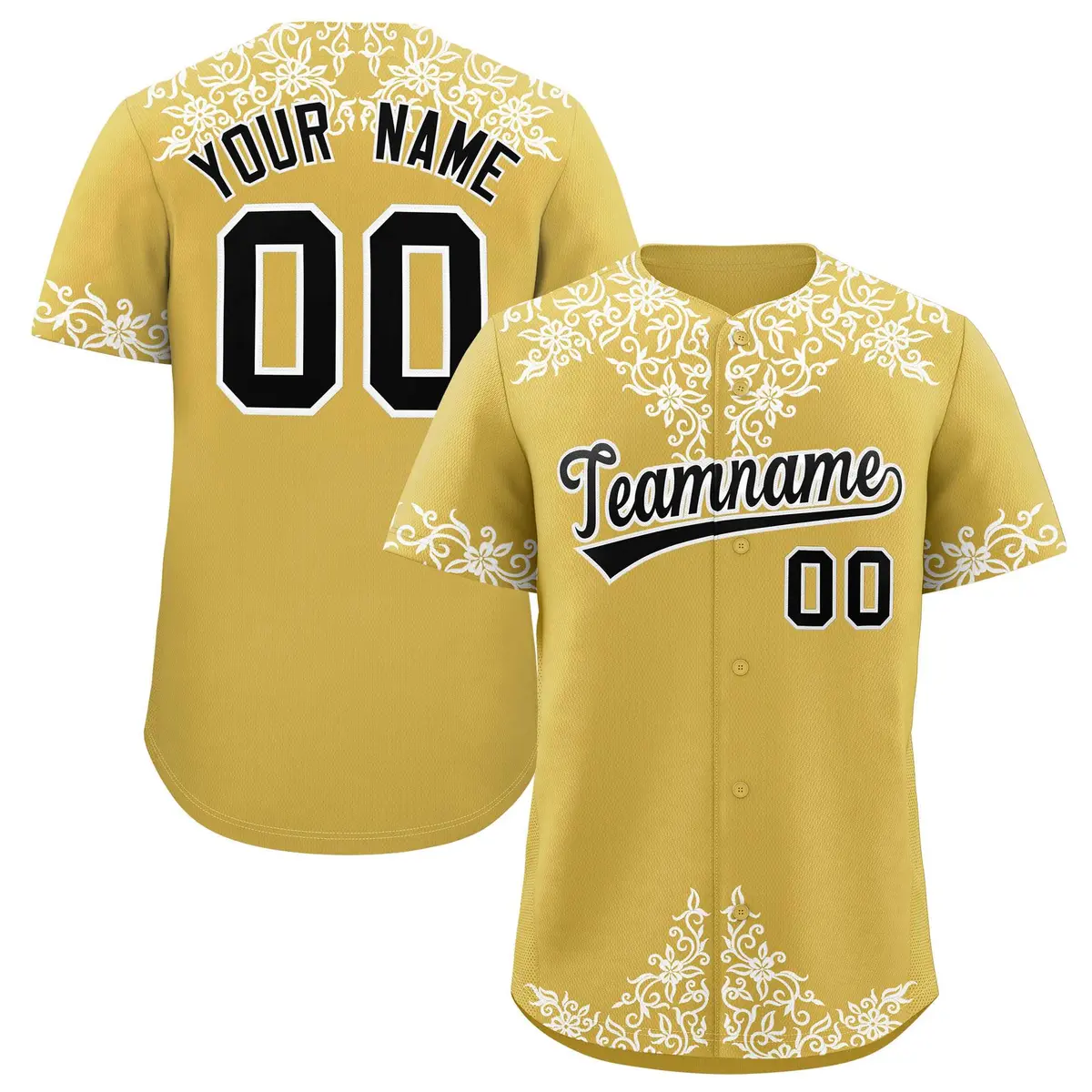 Old Gold White Baroque Style Baseball Jersey