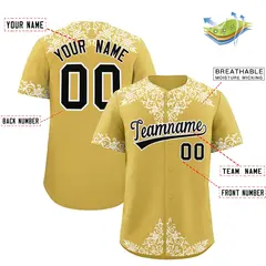 Old Gold White Baroque Style Baseball Jersey 2