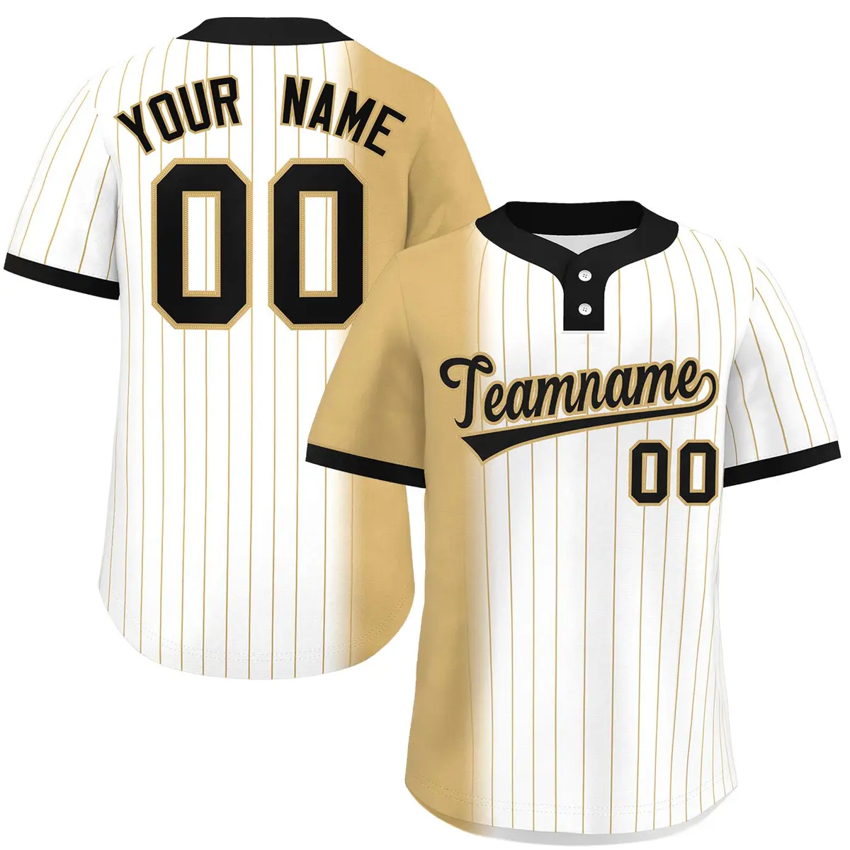 Old Gold White-Black Gradient Stripe Two-Button Softball Jersey