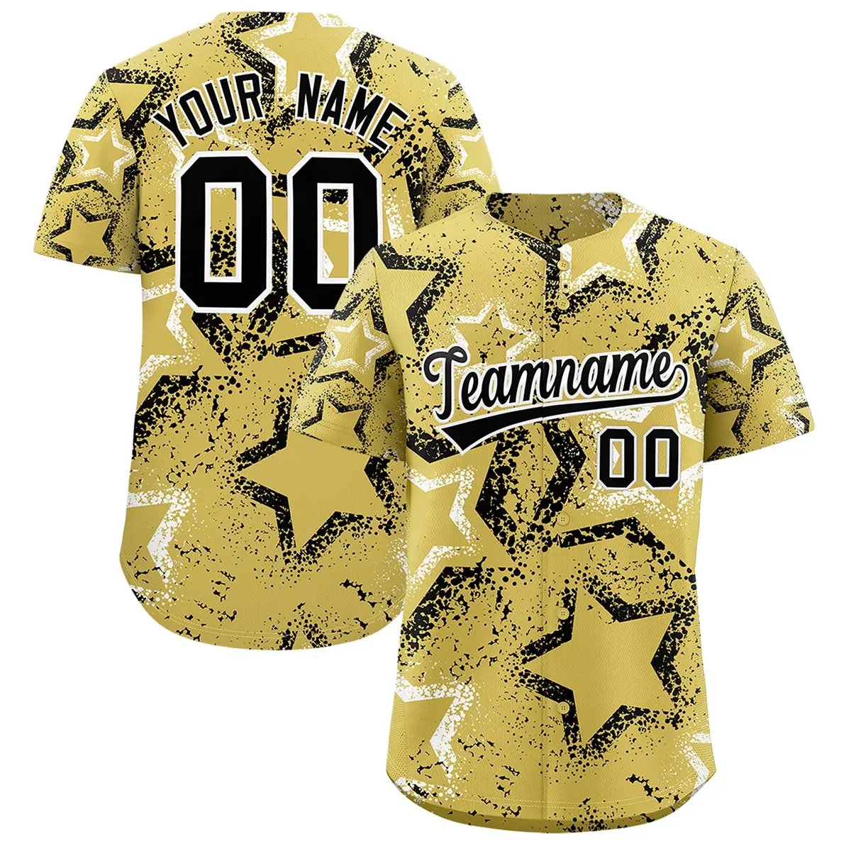 Old Gold White Black Graffiti Star Ink Baseball Jersey
