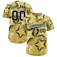 Old Gold White Black Graffiti Star Ink Baseball Jersey 1