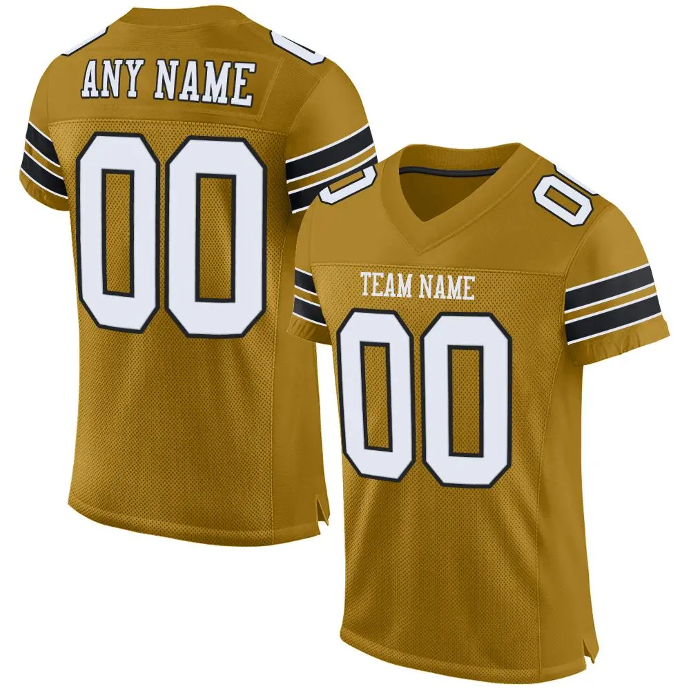 Old Gold White-Black Mesh Football Jersey