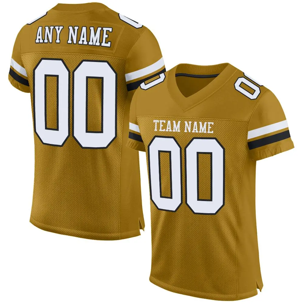 Old Gold White-Black Mesh Football Jersey