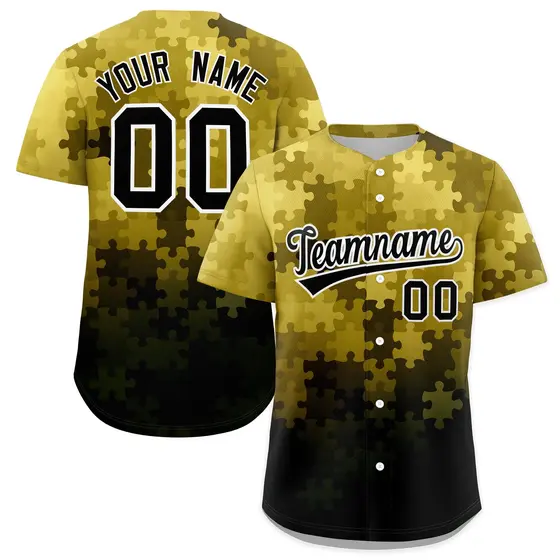 Old Gold White Black Puzzle Elements Baseball Jersey
