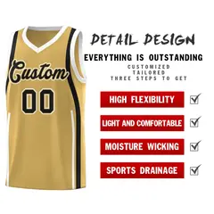 Old Gold White-Black Ribbon Pattern Basketball Kits 2