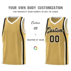 Old Gold White-Black Ribbon Pattern Basketball Kits 3