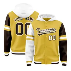 Old Gold White-Brown Raglan Three Stripes Varsity Letterman Jacket Hoodie
