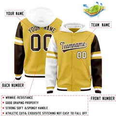 Old Gold White-Brown Raglan Three Stripes Varsity Letterman Jacket Hoodie 4