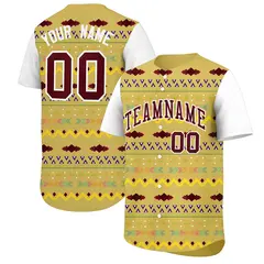 Old Gold White Burgundy Mexican Style Baseball Jersey