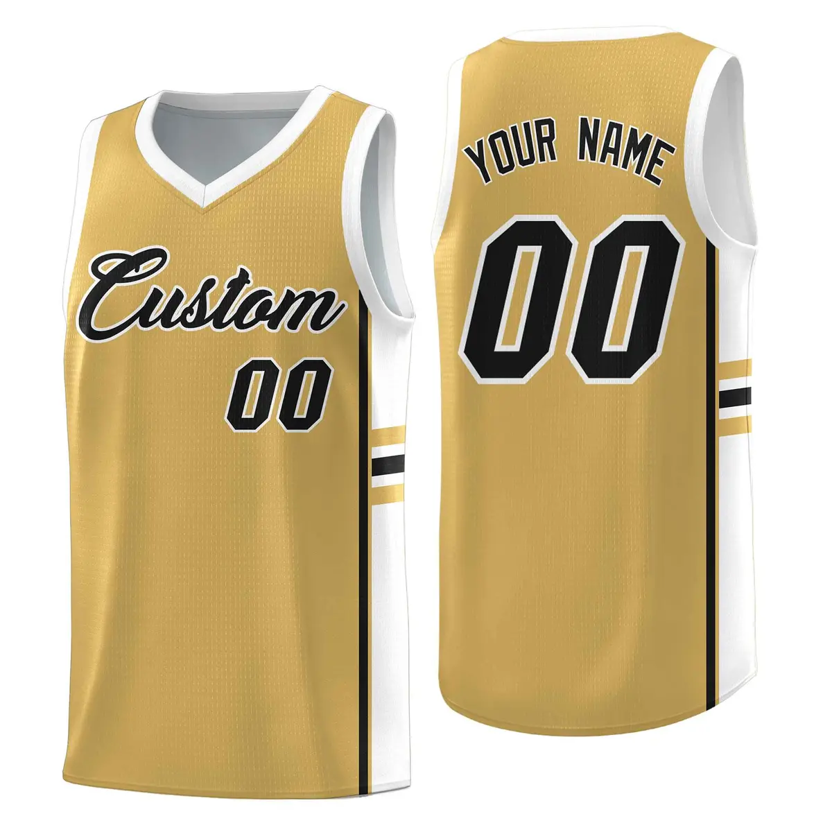 Old Gold White Classic Color Block Varsity Basketball Jersey