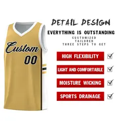 Old Gold White Classic Color Block Varsity Basketball Jersey 2