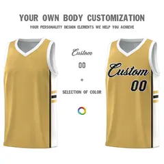 Old Gold White Classic Color Block Varsity Basketball Jersey 3
