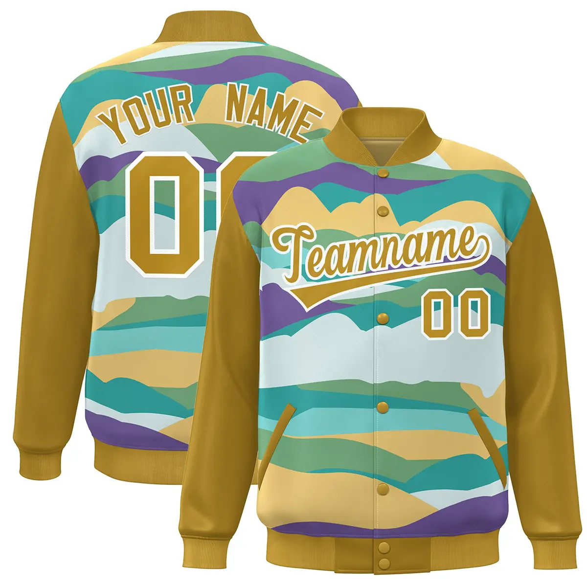 Old Gold White Clouds Graffiti Varsity Full-Snap Jacket