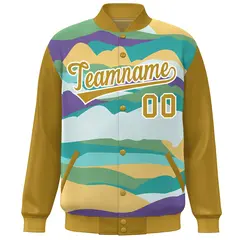 Old Gold White Clouds Graffiti Varsity Full-Snap Jacket 3