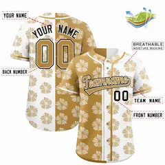 Old Gold White Flower Graffiti Split Baseball Jersey 2