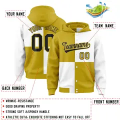Old Gold White Four Squares Color Block Varsity Letterman Jacket Hoodie 4