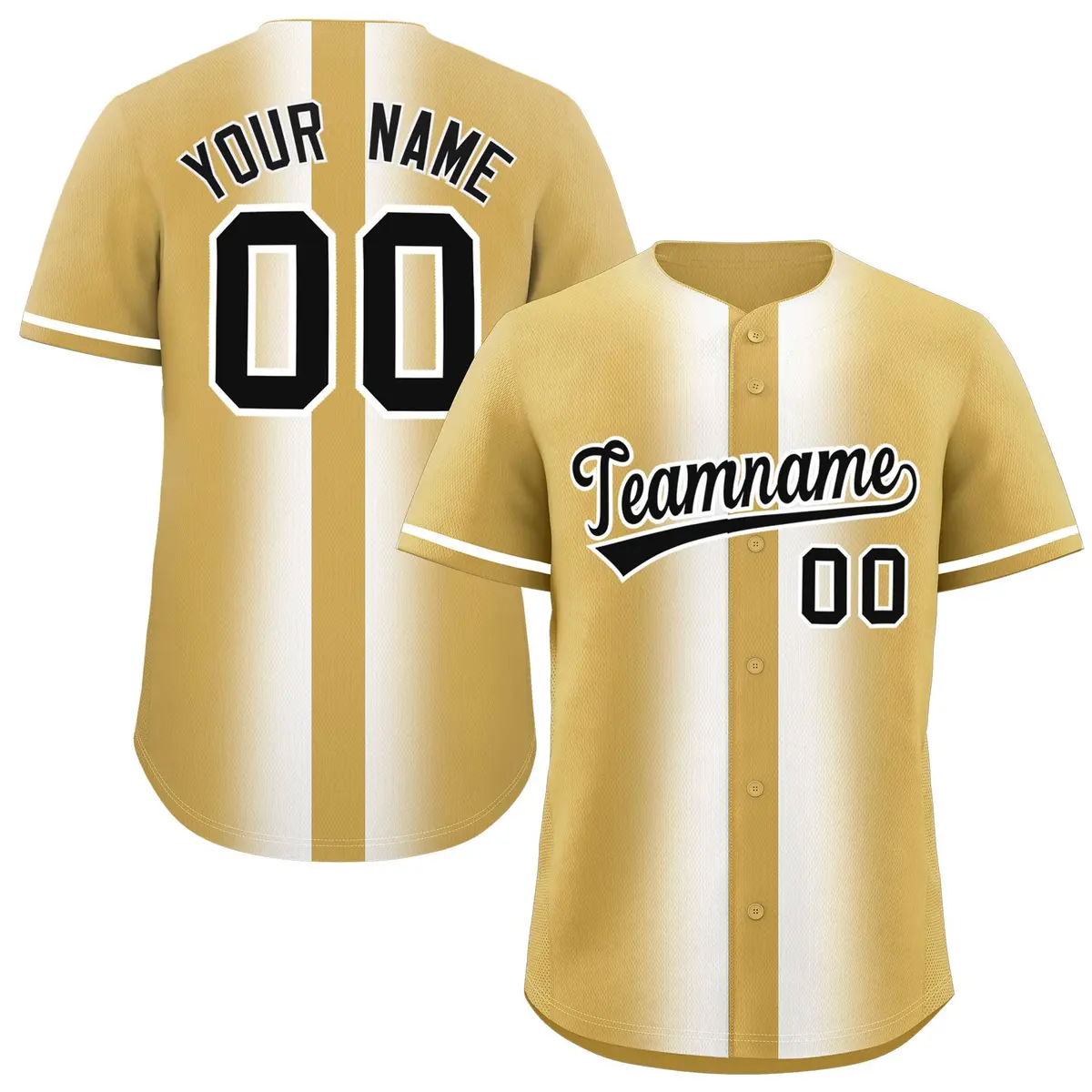 Old Gold White Gradient Lapel Fashion Baseball Jersey