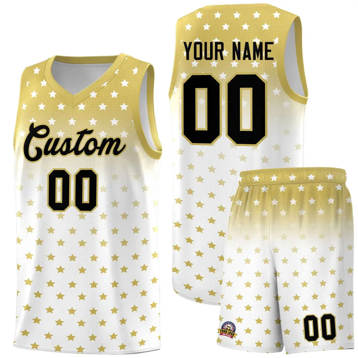 Old Gold White Gradient Star Pattern Basketball Jersey Sets
