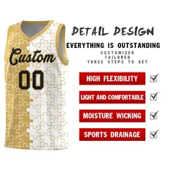 Old Gold White Puzzle Pattern Splid Basketball Kits 2