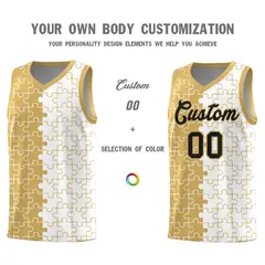 Old Gold White Puzzle Pattern Splid Basketball Kits 3