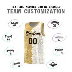 Old Gold White Puzzle Pattern Splid Basketball Kits 4