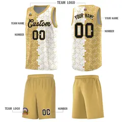 Old Gold White Puzzle Pattern Splid Basketball Kits 5