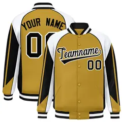Old Gold White Raglan Color Block Varsity Letterman Jacket 1