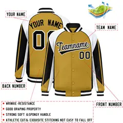 Old Gold White Raglan Color Block Varsity Letterman Jacket 2