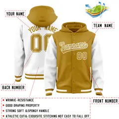 Old Gold White Raglan Two Tone Varsity Letterman Jacket Hoodie 4