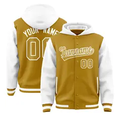 Old Gold White Raglan Two Tone Varsity Letterman Jacket Hoodie 1