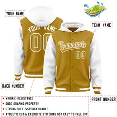 Old Gold White Raglan Two Tone Varsity Letterman Jacket Hoodie 4