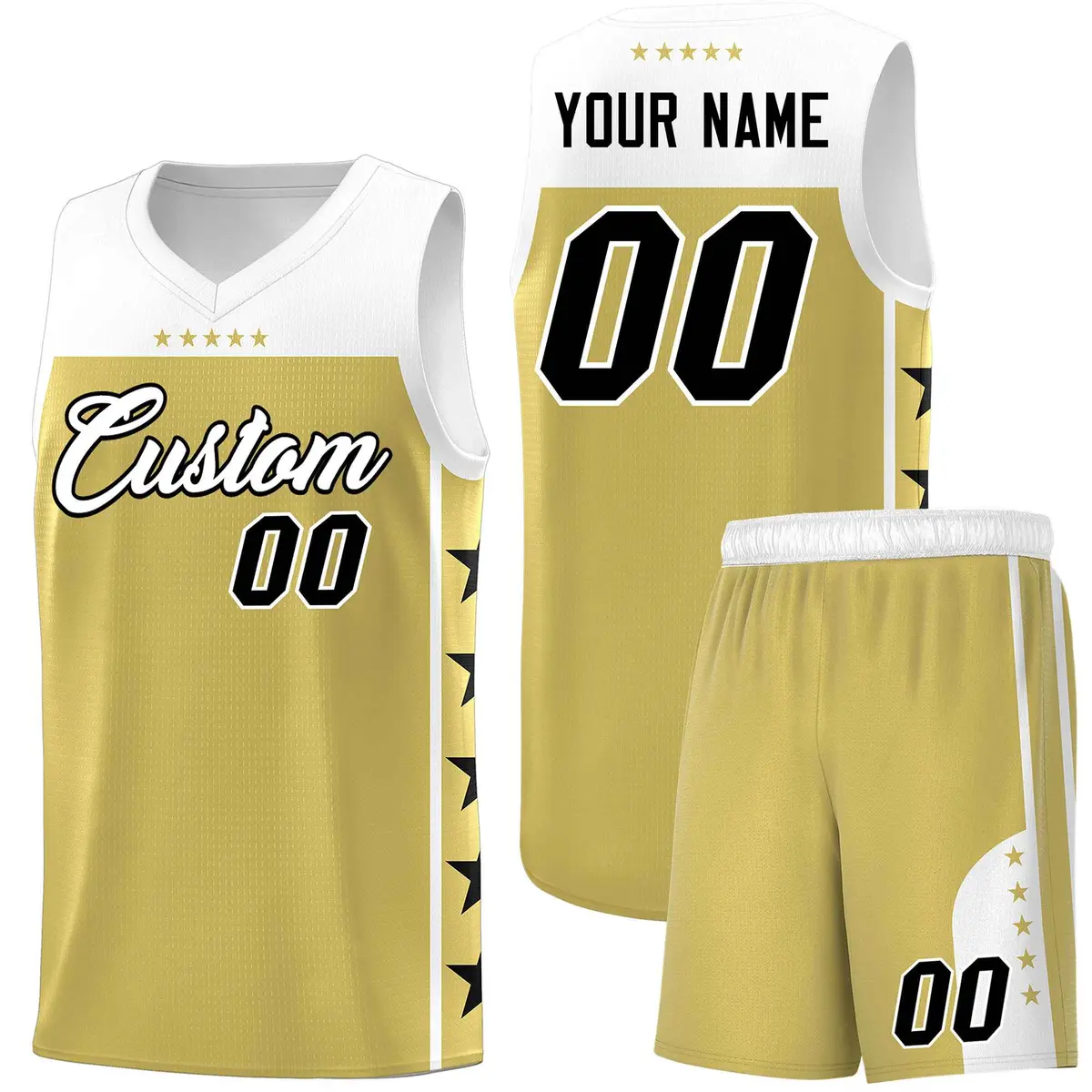 Old Gold White Star Pattern Team Basketball Jersey