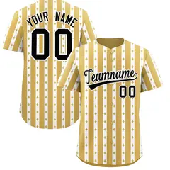 Old Gold White Thick Stripes Star Pattern Baseball Jersey