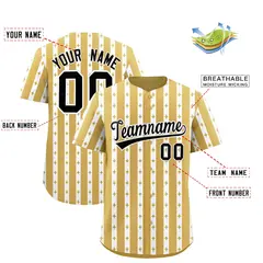 Old Gold White Thick Stripes Star Pattern Baseball Jersey 2