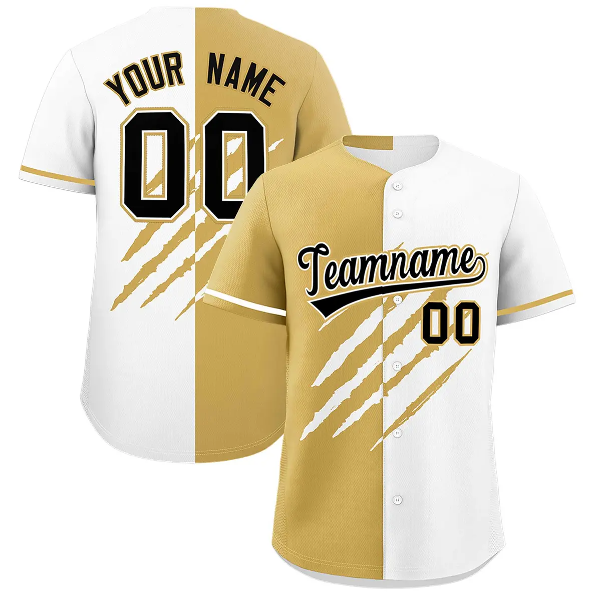 Old Gold White Tiger Claw Scratch Split Baseball Jersey