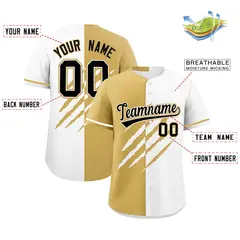 Old Gold White Tiger Claw Scratch Split Baseball Jersey 2