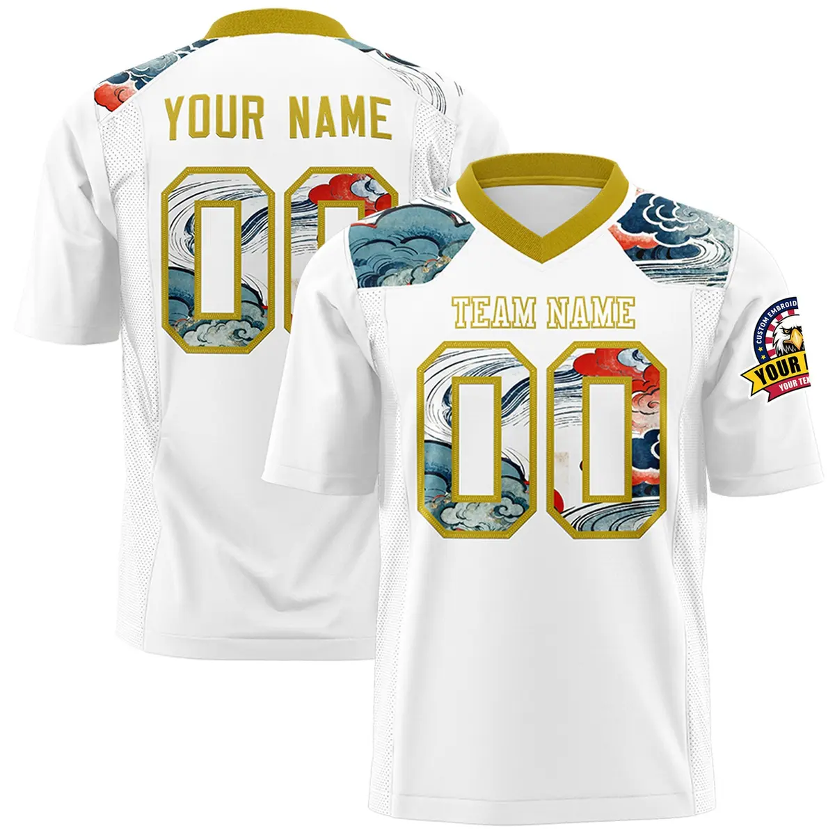 Old Gold White Ukiyo-e Auspicious Clouds Graffiti Football Jersey