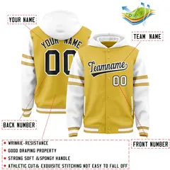 Old Gold White Varsity Letterman Hoodie Jacket Raglan Three Stripes 4