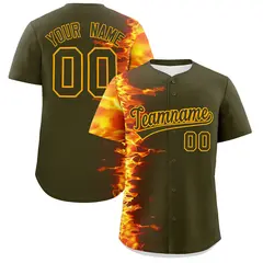 Olive 3D Flame Design Authentic Baseball Jersey