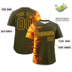 Olive 3D Flame Design Authentic Baseball Jersey 2
