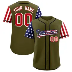 Olive American Flag Design Baseball Jersey 1