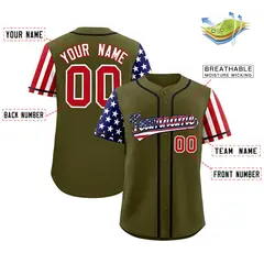 Olive American Flag Design Baseball Jersey 2