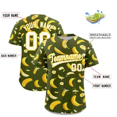 Olive Banana Graffiti Pattern Fashion Baseball Jersey 2