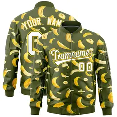 Olive Banana Pattern Varsity Letterman Bomber Jacket