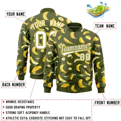 Olive Banana Pattern Varsity Letterman Bomber Jacket 2