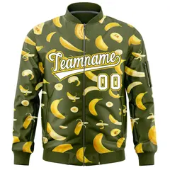 Olive Banana Pattern Varsity Letterman Bomber Jacket 3