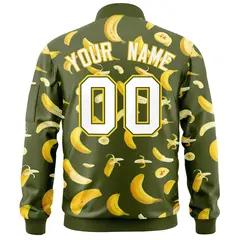 Olive Banana Pattern Varsity Letterman Bomber Jacket 4