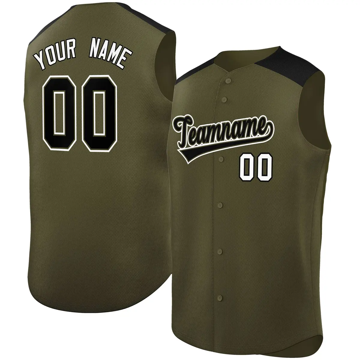 Olive Black Classic Sleeveless Baseball Jersey